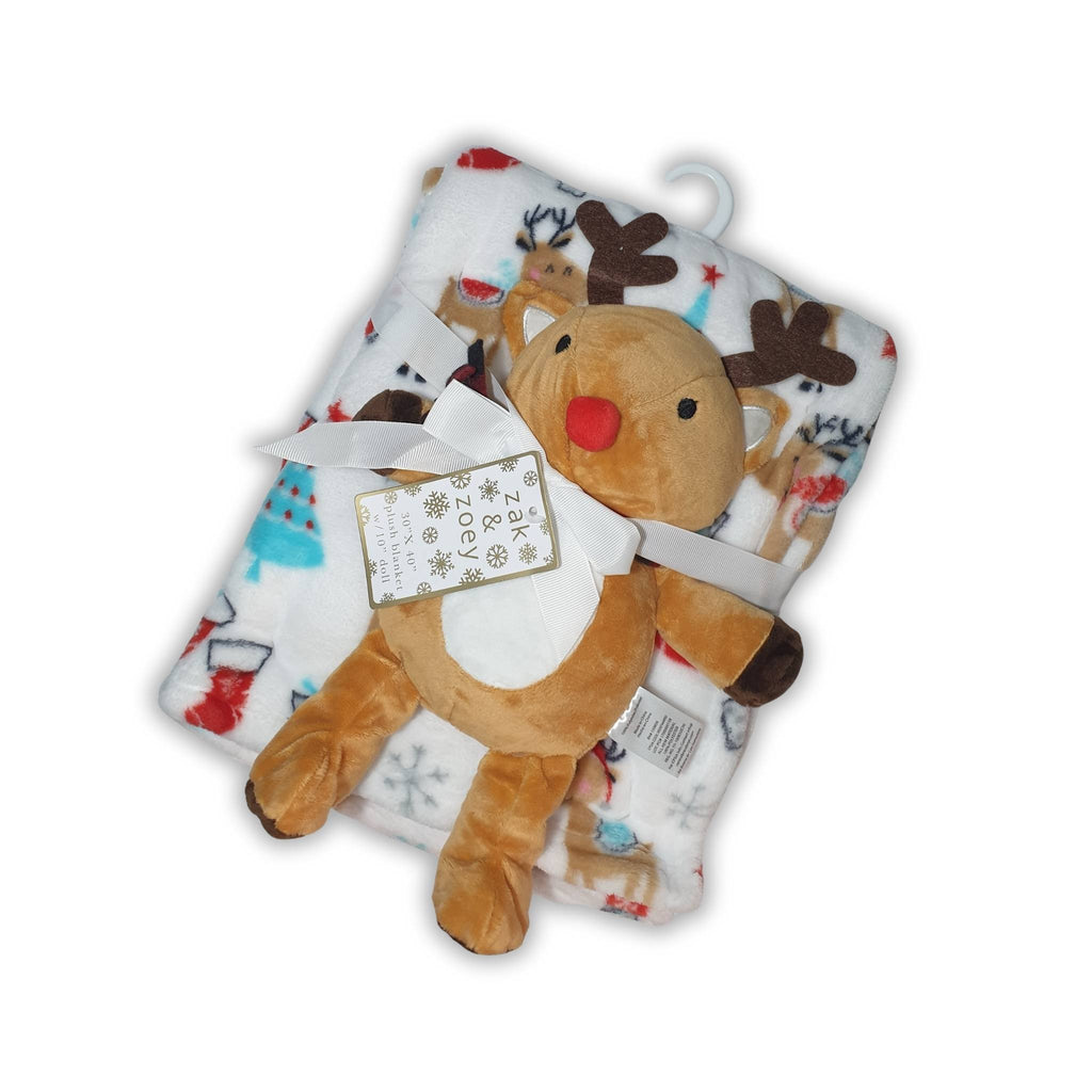 Blanket & Santa/Rudolph the Reindeer Plush Stuffed Toy Gift Set